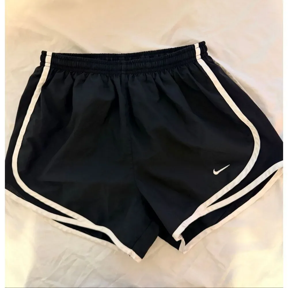 Nike Black Dri-FIT White Trim Track Gym Active Running Shorts Drawstring Size S